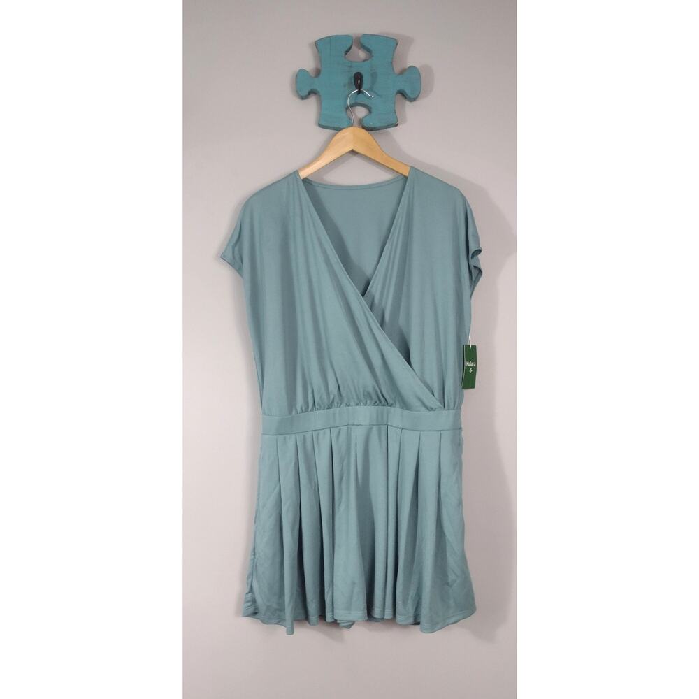Halara NWT Waffle Romper XL Teal Green V-Neck Pockets